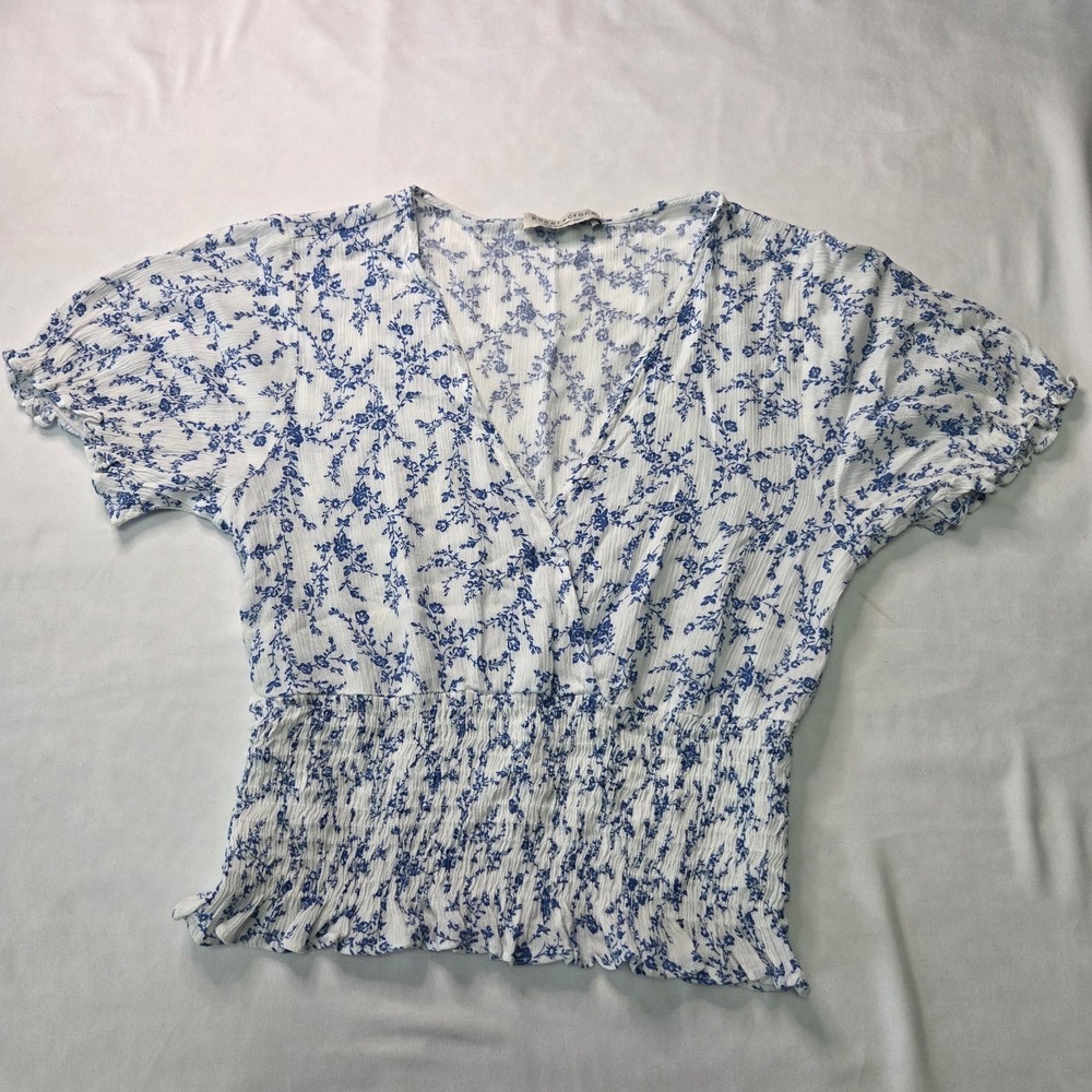 Paper Crane Women's Small Babydoll Smocked Ditsy Floral Crop Top Cottagecore y2k